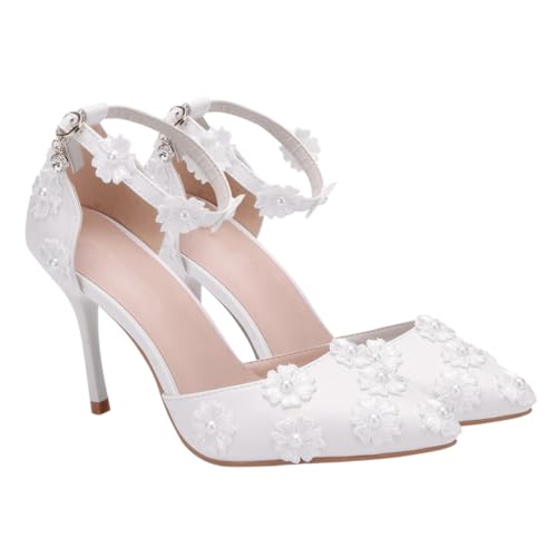VALICLUD Damen High Heel Sandalen Weiß Spitz Zulaufend Einfache Slip optik Rutschfeste Verschleißfeste Laufsohle Absatzform für Komfort und Stil bei Festlichen Anlässen von VALICLUD