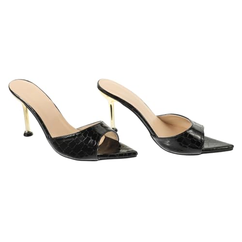 VALICLUD Damen High Heeled Sandaletten mit Spitzem Zehenbereich Metallischem Absatz Stilvolle Party schuhe in Schwarz Bequeme und Langlebige Design für Sommer und Abendveranstaltungen von VALICLUD