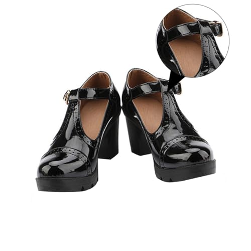 VALICLUD Damen High Heels mit Klobigem Absatz Runde Zehen Pumps aus Langlebigem und Mikrofaser Komfortable Alltagsschuhe mit Hohem Business Party und Freizeit Schwarz von VALICLUD