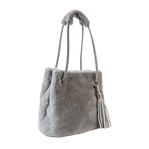 VALICLUD Damen Hobo Tasche Kunstpelz Umhängetasche Fuzzy Geldbörse Eimer Tasche Handtasche Einfarbig von VALICLUD