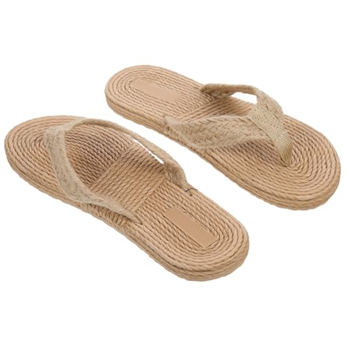 VALICLUD Damen Imitation Strohbadeschuhe Leicht Offene Zehen Strand Schlappen Modische Outdoor Sandalen Beige für Sommerurlaub Freizeit und Alltag von VALICLUD