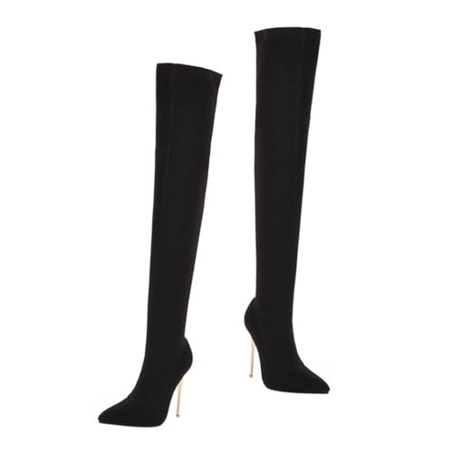 VALICLUD Damen Kniehohe Overknee Stiefel Herbst Winter Schwarze Lange Stiefel mit Dünnem Absatz Rutschfeste Gummisohle Komfortable Atmungsaktive Innensohle Stilvolle Hochhackige von VALICLUD