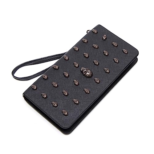 VALICLUD Damen Langes Portemonnaie mit Reißverschluss Große Kapazität Geldbörse mit Multi Kartenfächern Schwarzer Skeleton Geldbeutel Sichere Handtasche für Unterwegs von VALICLUD
