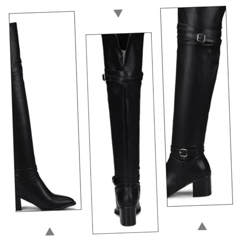 VALICLUD Damen Overknee Stiefel Winter Warm Gefüttert Hochwertige Absatzstiefel Schwarz Komfortable Langschaftstiefel Mit Rutschfester Sohle Für Herbst und Kaltes Wetter von VALICLUD