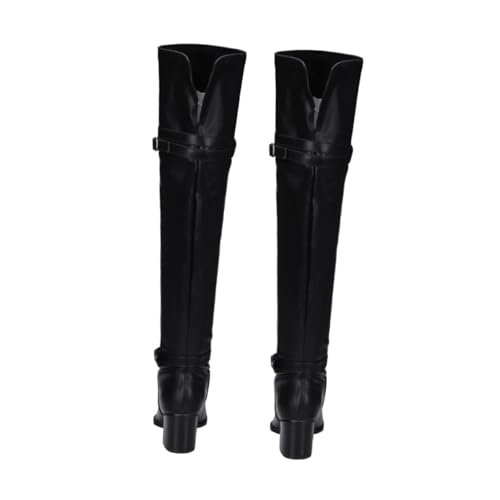 VALICLUD Damen Overknee Stiefel mit Dicken Absätzen Warme Herbst Winter Langschaftstiefel Stilvolle Frauenschuhe in Schwarz Bequeme Atmungsaktive Innensohle Modisches Design für Kalte Tage von VALICLUD