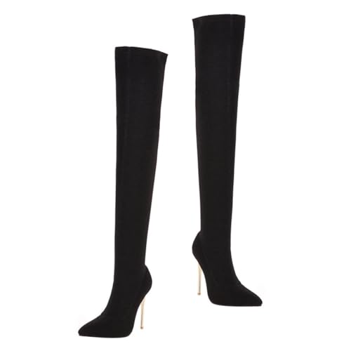 VALICLUD Damen Overknee Stiefel mit Dünnem Absatz Kniehoch PU Oberfläche Rutschfeste Gummisohle Atmungsaktive Innensohle Warme Herbst Winter Boots für Damen Langlebig und Komfortabel von VALICLUD