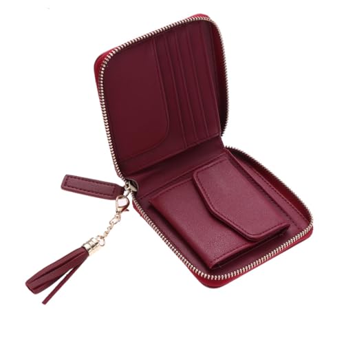 VALICLUD Damen Portemonnaie Kurz Zipper Geldbeutel mit Tassel Weinrot PU Chic Purse Leichtes Kartenetui für Alltag und Kleine Wertsachen von VALICLUD