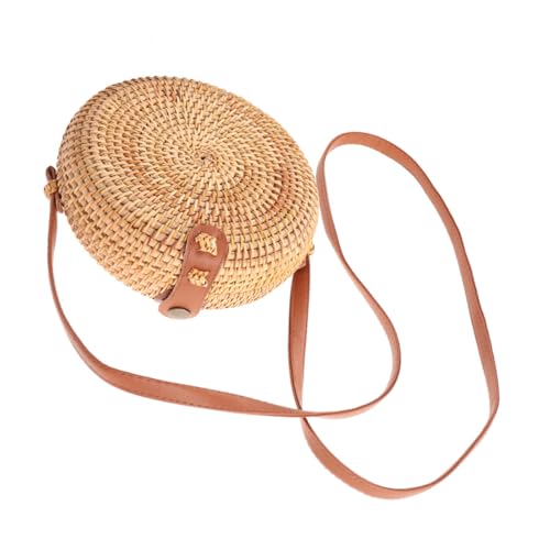 VALICLUD Damen Rattan Umhängetasche Handgefertigt Rund Mini Stroh Schultertasche Crossbody Leichte Gewebte Handtasche Für Freizeit Reise Strand Alltag Höhe von VALICLUD