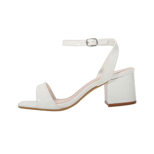 VALICLUD Damen Sandalen High Heels Blockabsatz Rutsch Sommer Schuhe Elegant Elastisch Weiß Komfortable Damenschuhe von VALICLUD
