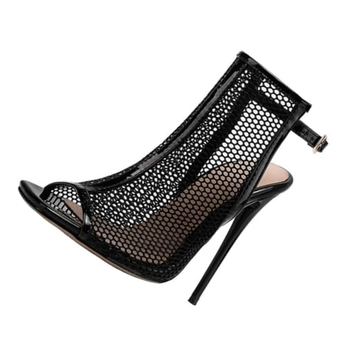 VALICLUD Damen Sandalen High Heels Peep Toe Sommer Sandaletten mit Dünnem Absatz Atmungsaktiv und Offene Zehen für Frauen Schwarz Modisch und Rutschfest von VALICLUD