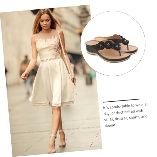 VALICLUD Damen Sandalen Keilabsatz Sommer Schuhe Bequeme Strand Slipper Schwarz Modisch Kreativ Langlebig Rutschfeste Sohle Passend zu Jeans und Röcken von VALICLUD