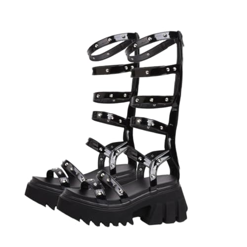 VALICLUD Damen Sandalen Schwarz Absatz Plateau High Heels Sommer Thick Soled Footwear Römische Peep Toe Sandaletten für Damen von VALICLUD