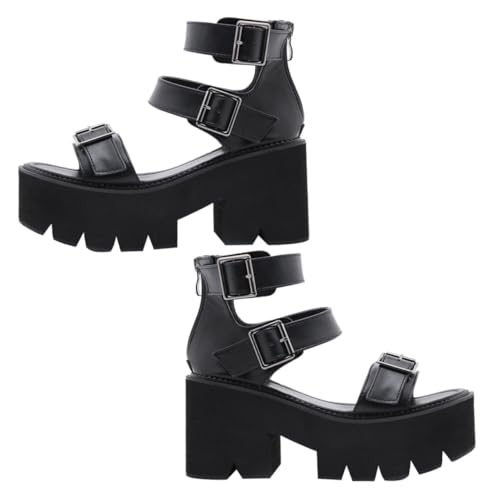 VALICLUD Damen Sandalen mit Dickem Plateauabsatz Rutschfeste Sommer Schuhe Kreatives Design Modisch und Bequem Geeignet für Partys Büro und Hochzeit Schwarz von VALICLUD