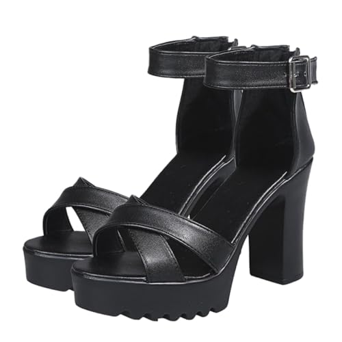 VALICLUD Damen Sandalen mit Klobigem Absatz Peep toe Atmungsaktiv und Rutschfest Strapazierfähig für Sommerpartys und Alltag Modische Offene Zehen Schuhe in Schwarz von VALICLUD