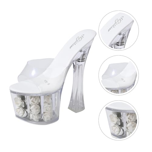 VALICLUD Damen Sandalen mit Transparentem Kristallabsatz Ultrahohe Chunky Heels Rutschfeste Sohle PU Gummimaterial Elegante Hochzeitsschuhe für Outdoor und Festliche Anlässe von VALICLUD