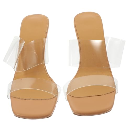 VALICLUD Damen Sandaletten mit Transparentem Absatz Stilvolle Sommer High Heels Offene Zehen Rutschfeste Sohle Bequeme Party Schuhe für Frauen Apricot von VALICLUD