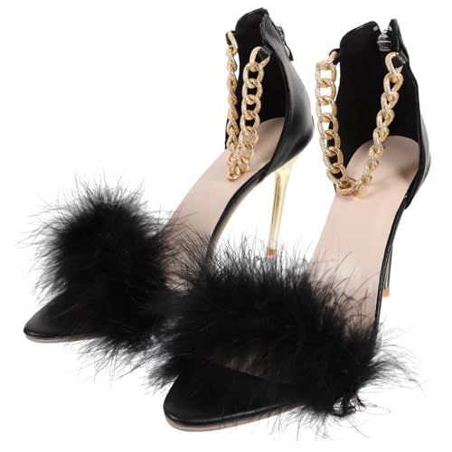 VALICLUD Damen Sandaletten mit Ultrahohem Thin Heel Offene Zehen Eleganter PU Tpr materialmix Modische Wedge pumps für Arbeit Party und Festliche Anlässe Schwarz von VALICLUD