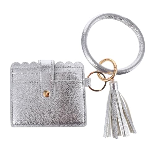 Damen Schlüsselbund Armband Clutch Brieftasche PU Leder Brieftasche Armb?nder Schlüsselbund Clutch Geldb?rsen Kartenhalter mit Quaste Geschenk für Frauen M?dchen (Silber) von VALICLUD