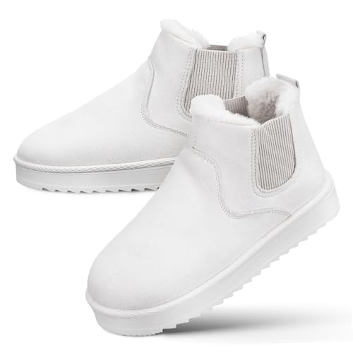 VALICLUD Damen Schneestiefel Kurzschaft Warm Gefüttert Rutschfeste Winterschuhe Futter Winterstiefel Komfortable Weiß von VALICLUD