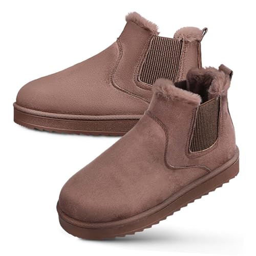 VALICLUD Damen Schneestiefel Warm Gefüttert Kurzschaft Winterschuhe Winterboots Robust Gefüttert Rutschfest Für Outdoor Winteraktivitäten Dunkelbraun von VALICLUD