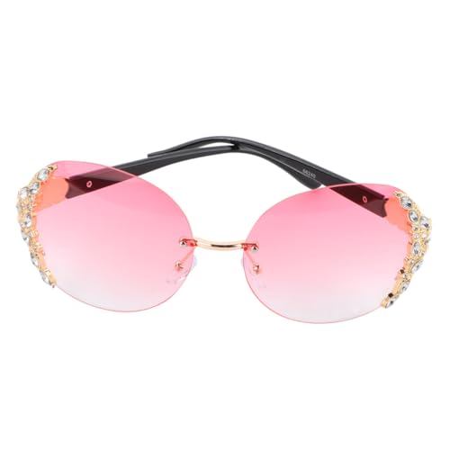 VALICLUD Damen Sonnenbrille mit Kristallverzierung Modisch und Leicht Dekorative Partybrille für Strand und Outdoor Gold Rosa Randloses Design Robust und Langlebig Kreativer Eyewear Stil von VALICLUD