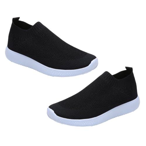 VALICLUD Damen Sportschuhe Atmungsaktiv rutschfest Elastische Sockenschuhe mit Stabilem Absatz für Frühling Herbst Freizeit und Sport in Schwarz von VALICLUD