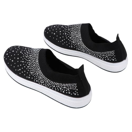 VALICLUD Damen Sportschuhe mit Wasserfestem Mesh Atmungsaktiv rutschfest Bequeme Flache Laufschuhe mit Elastischem Obermaterial Geeignet für Tägliches Training und Walking Schwarz von VALICLUD