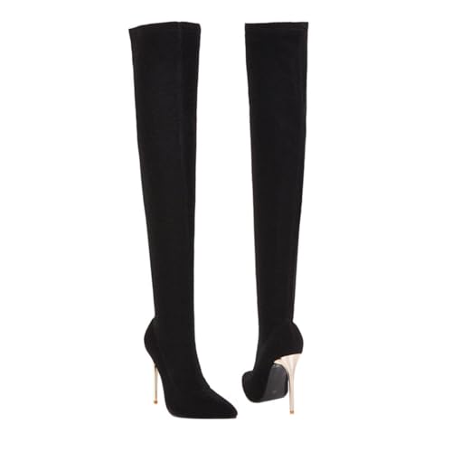 VALICLUD Damen Stiefel High Heels Overknee Winterstiefel mit Rutschfester Sohle PU Obermaterial Atmungsaktive Innensohle Kniehohe Langschaftstiefel Schwarz von VALICLUD