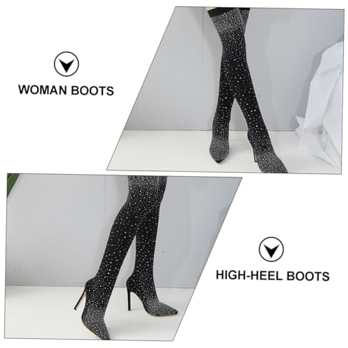 VALICLUD Damen Stiefeletten Spitz Strass High Heels Boots Schwarz Komfortabel Alltag Party Hochzeit von VALICLUD