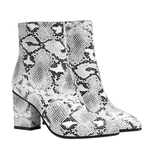 VALICLUD Damen Stiefeletten mit Chunky Heels Eleganter Spitz zulaufender Zehenbereich Modische Herbststiefel in Weiß Rutschfest und Komfortabel Stylische Kurze High heel Boots für Frauen von VALICLUD