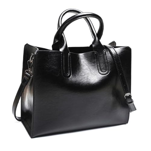 VALICLUD Damen Tote Bag PU Schultertasche Elegant Retro Handtasche Schwarz Große Kapazität Alltag Shopping von VALICLUD