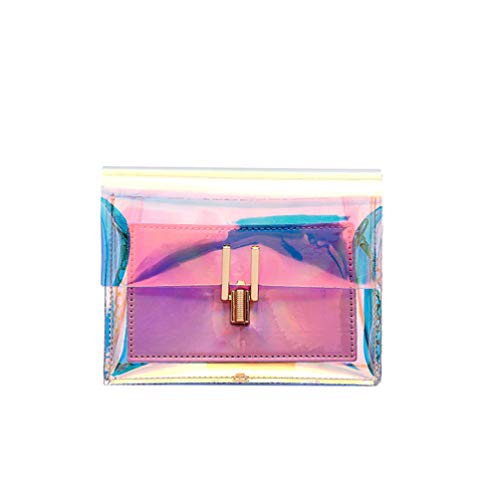 VALICLUD Damen Transparente Umhängetasche - Holographische Geldbörse mit Goldener Kette - Transparente Tasche für formelle Anlässe - Rosa, M, Einfarbig, Rechteckig von VALICLUD