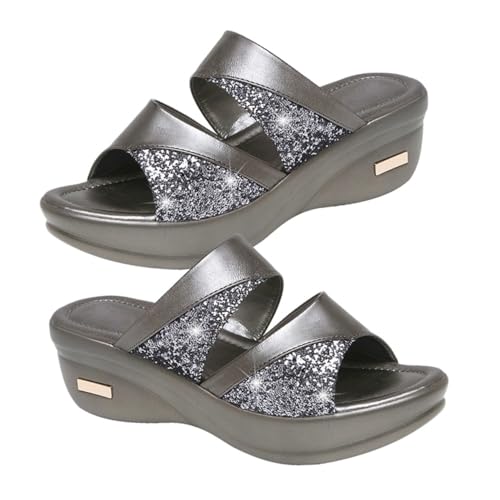 VALICLUD Damen Wedgesandalen mit Dicker Keilsohle Sommerliche Stilvolle Fischmaul slipper Graue Outdoor slipper Bequeme Lässige Sommerschuhe für Frauen von VALICLUD
