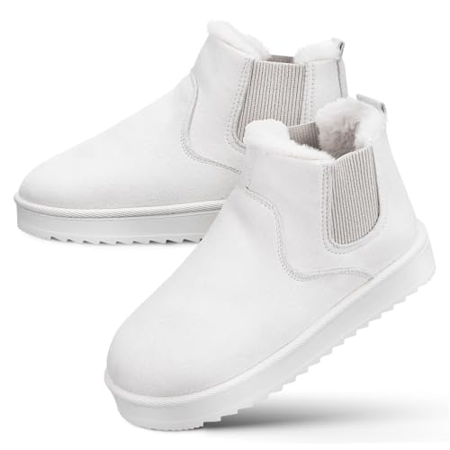 VALICLUD Damen Winter Schneestiefel Kurz Gefüttert Warm Gefütterte Ankle Boots Fuzzy Outdoor Schuhe Weiß von VALICLUD