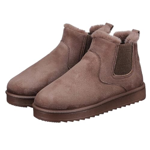VALICLUD Damen Winter Schneestiefel Kurzschaft Warme Gefütterte Ankle Boots mit Weichem Futter Komfortable Winterschuhe für Kaltes Wetter Tiefbraun von VALICLUD