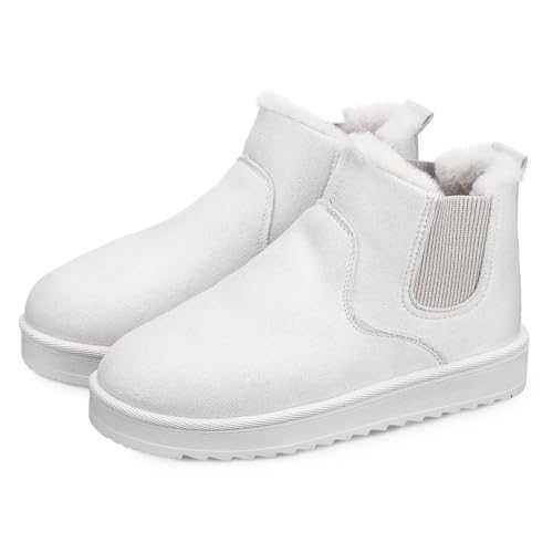 VALICLUD Damen Winterstiefel Kurzschaft Schneeschuhe Gefüttert Warm Futter Ankle Boots Komfortabel Alltag Wandern Camping Weiß von VALICLUD
