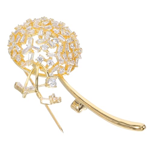 VALICLUD Dandelion Brosche mit Funkelnden Zirkonsteinen Dekorative Anstecknadel für Damen Vielseitiger Lapel Pin für Jacken und Kleidung Goldfarbener Schalclip Modisches Schmuckaccessoire von VALICLUD