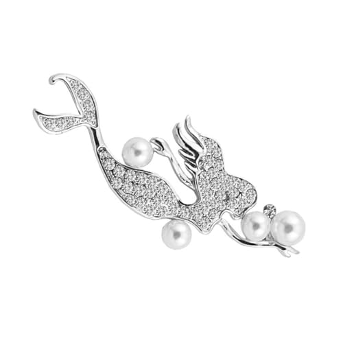 VALICLUD Delikate Meerjungfrau Brosche Silber mit Strass und Perle Modische Corsage Anstecknadel für Damen und Mädchen Elegante Schmucknadel für Kleidung Taschen Schals und Hüte von VALICLUD