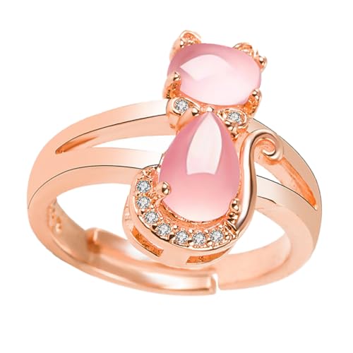 VALICLUD Delikater Offener Katzenring Damen Rosegold mit Funkelnden Strasssteinen Verstellbarer Schmuck für Party Alltag und Geschenk Kreativer Fingerschmuck Modisch Elegant von VALICLUD