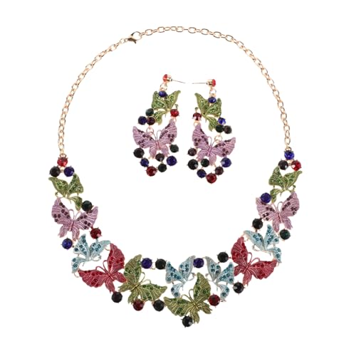 VALICLUD Diamond-in-Bankettzubehör Schmetterlingsohrringe für Frauen Frauenaussage Halskette Schmetterling Kristallohrringe Kristallschmuck für Frauen Kristallangaben Halsketten Legierung von VALICLUD