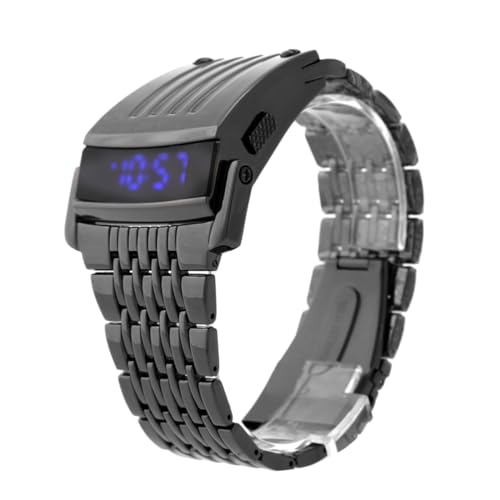 VALICLUD Digitale Herrenarmbanduhr Mit Legierungsband Blaues Led-Display Zeigt Und Uhrzeit An -Stunden-Format Schwarz von VALICLUD