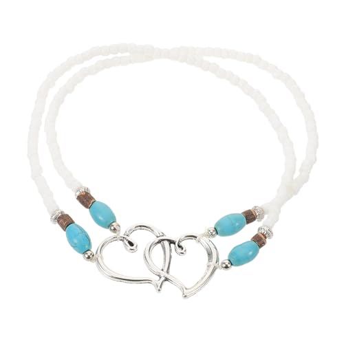 VALICLUD Doppelherzarmband Für Damen Fußkettchen Mit Perlen-herz Elastischer Fußschmuck Türkisfarbenes Strand-armband Fußkettchen Aus Kunststoff Und Zinklegierung von VALICLUD