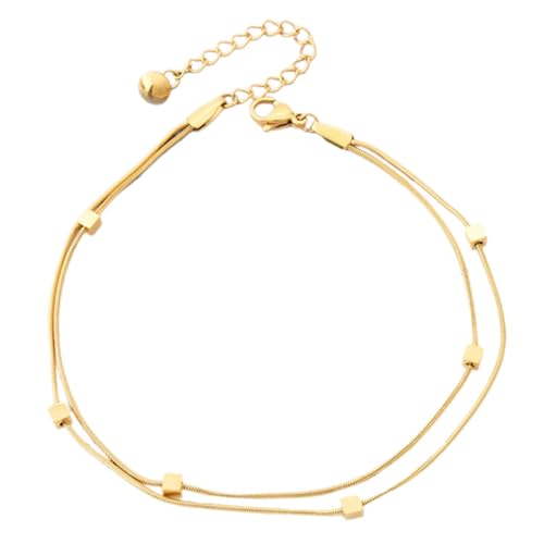VALICLUD Doppelreihiges Fußkettchen Damen Titanstahl Goldbeschichtet Modisches Schmuckgeschenk für Geburtstag Weihnachten Verstellbares Beaded Anklet für Alltag Strand und Party von VALICLUD
