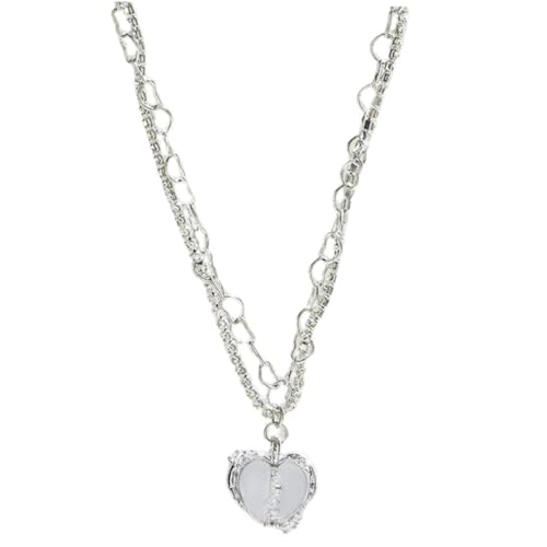 VALICLUD Doppelschicht Herzanhänger Halskette Damen Edelstahllegierung Langlebig Verstellbar Stilvolle Schlüsselbein Kette Frauen Schmuck für Mutter Tochter Valentinstag von VALICLUD