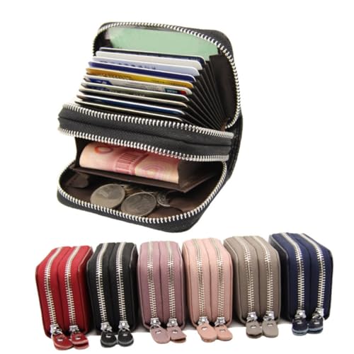 VALICLUD Kreditkartenetui Mit RFID-Schutz Geldbörse Aus Echtleder Mit Doppelreißverschluss Steckfächer Reißverschlussfächer Schlitz Und Münzfach Für Männer Und Frauen von VALICLUD