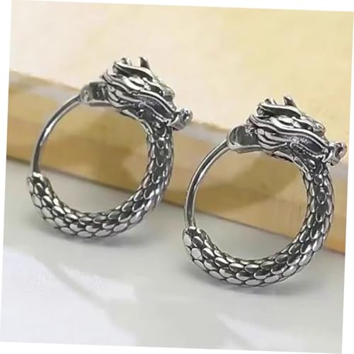VALICLUD Dragon Ohrringe Herren Retro Ohrstecker Mit Silberbeschichtung Hip Hop Ohrschmuck Einzigartige Chinesische Drachenmuster Ohrklammern Für Männer Trendiger Ethno Stil von VALICLUD