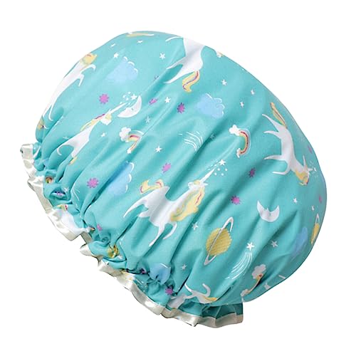 VALICLUD Wasserdichte Duschhaube Für Frauen Attraktive Faltbare Badekappe Im Einhorn-design Doppelt Lagig Und Ölresistant Für Dusche Küche Und Spa von VALICLUD