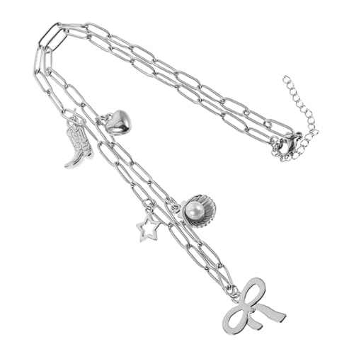 VALICLUD Edelstahl Cowgirl Kettenanhänger mit Herz Stern und Muschel Charms Western Stil Choker für Frauen und Mädchen Fade-resistent Leicht und Komfortabel Modernes Country von VALICLUD