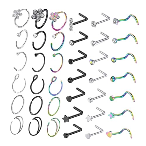 VALICLUD Edelstahl Nasenpiercing Teilig Leichte Nasenringe und Stecker Modische Nasenschmuck für Damen und Herren Vielseitig Tragbar als Nasen oder Ohrschmuck Hautfreundlich und Langlebig von VALICLUD