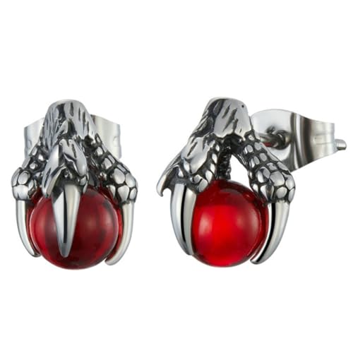 VALICLUD Edelstahl Ohrstecker Drachenklaue mit Rotem Glasstein Ansprechendes Asymmetrisches Design Nickelfrei Modischer Ohrschmuck für Damen und Mädchen Geeignet für Alltag und von VALICLUD